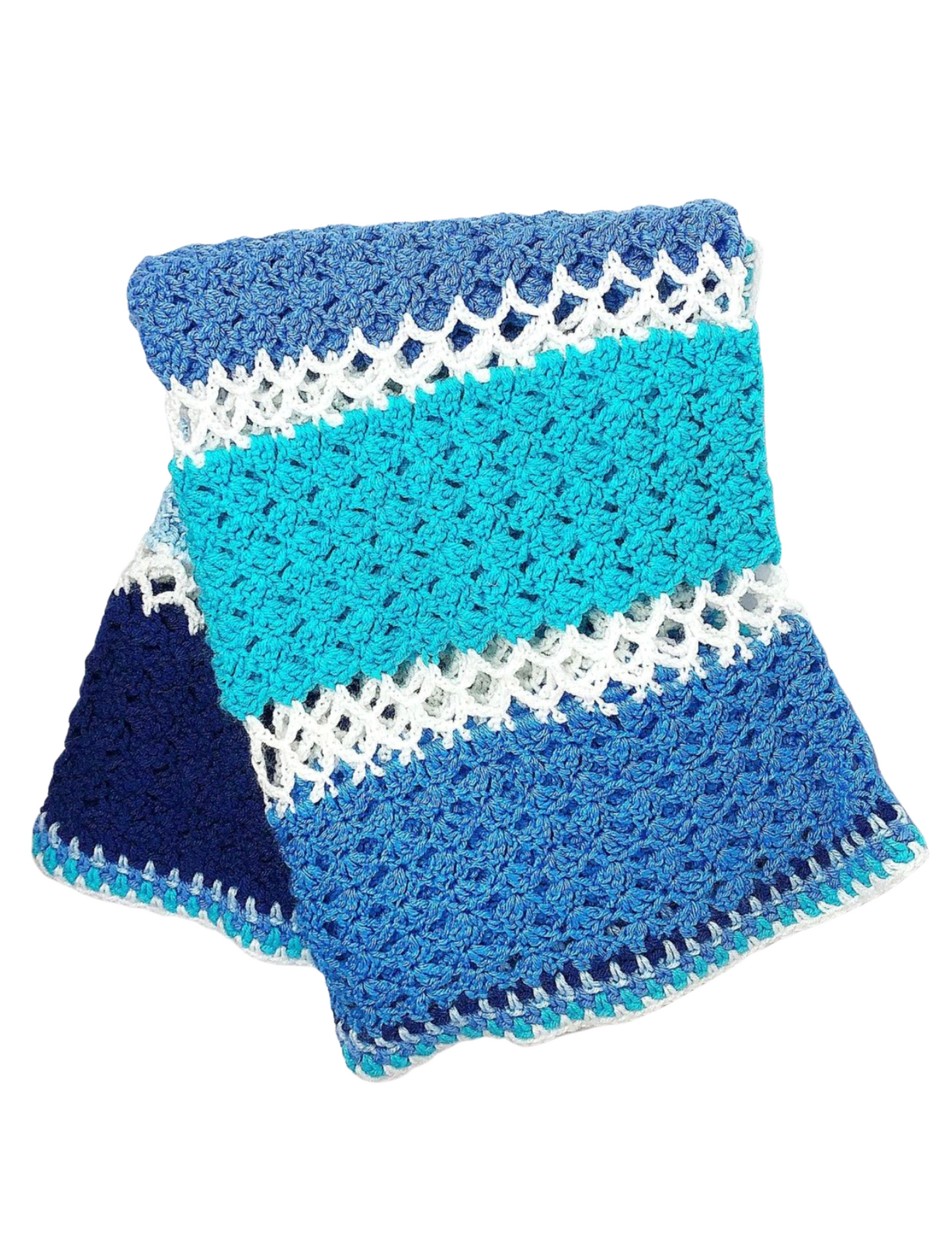 80’s Chunky Blue Ombré Stripe Thick Crocheted Granny Blanket Throw 57x37