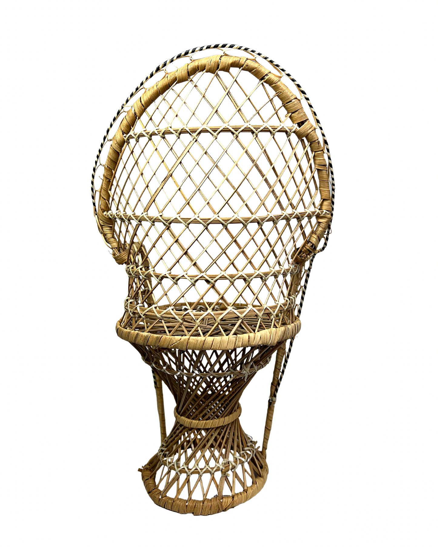 Vintage Miniature Peacock 11.5” H Wicker Chair Plant Holder Small