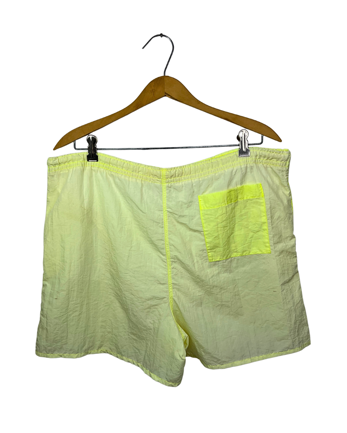 80's Neon HIGHLIGHTER Fluorescent YELLOW Drawstring 4” Swim Trunks Size X-Large