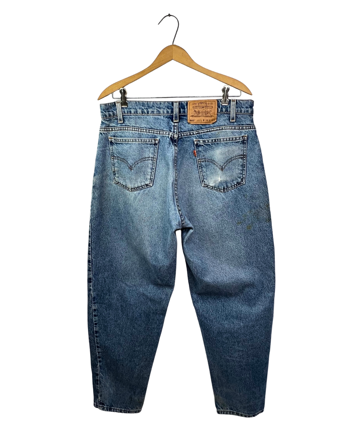 80’s Orange Tab Levi Strauss 560 Loose Fit Beat Up Denim Jeans Sz 34, 32