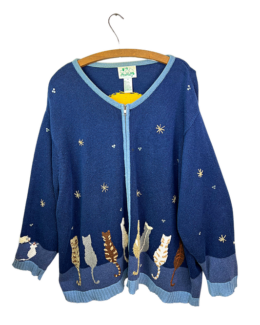 90’s Cats on Fence Chunky Cardigan Plus Size 3X