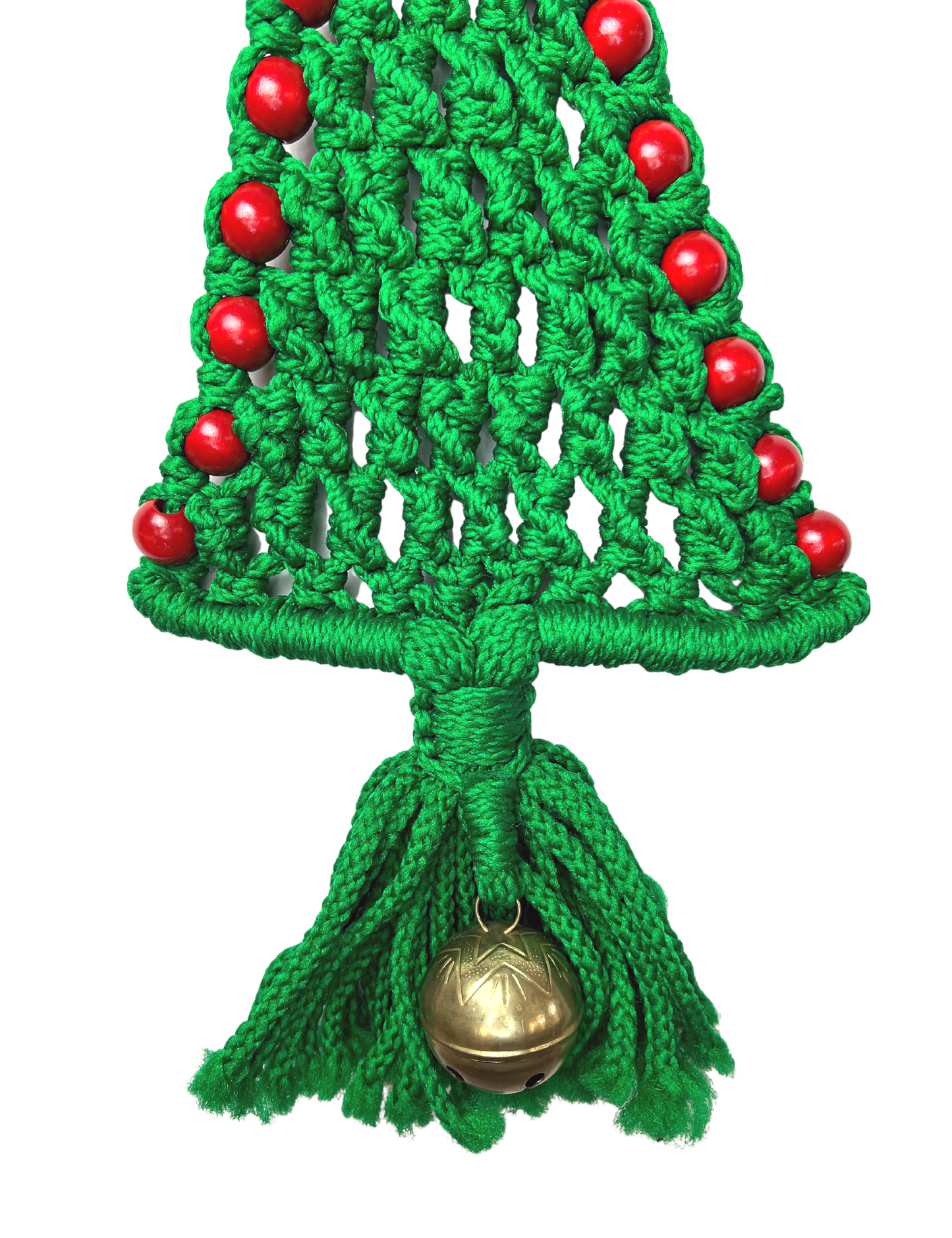 Vintage 70’s Macramé Jingle Bell Christmas Tree Wall Hanging 23” x 11”