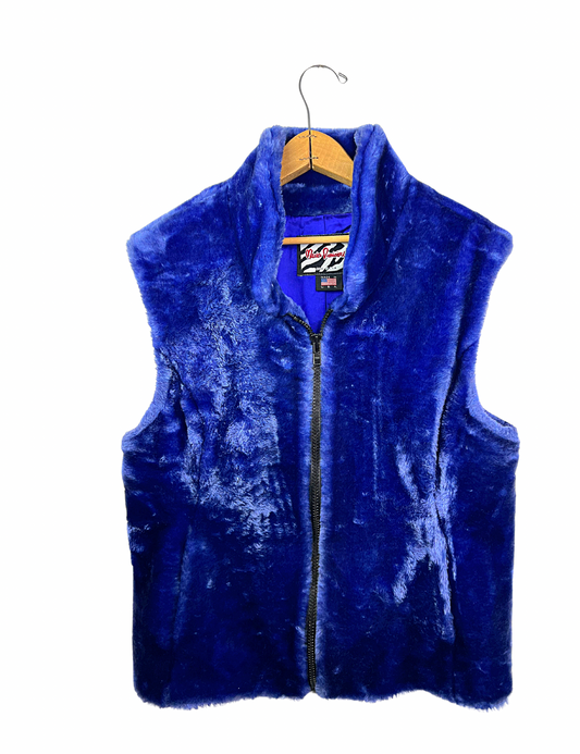 90’s 00’s Y2K Blue Faux Fur Vest with Pockets