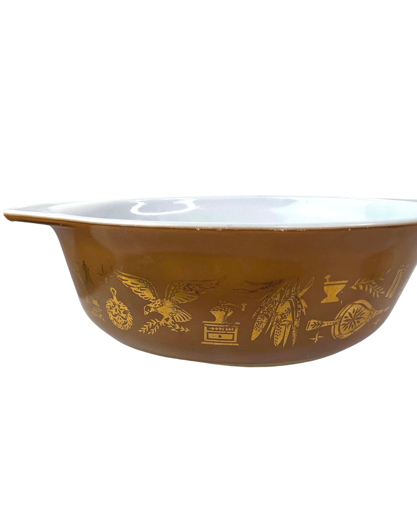 60’s Pyrex Early American Brown & Gold 1.5Q Cinderella Casserole Dish