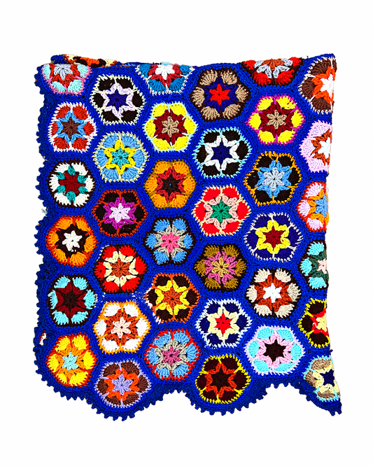 70’s Retro Rainbow Flower Granny Square Crocheted 62 x 52 Afghan Throw Blanket
