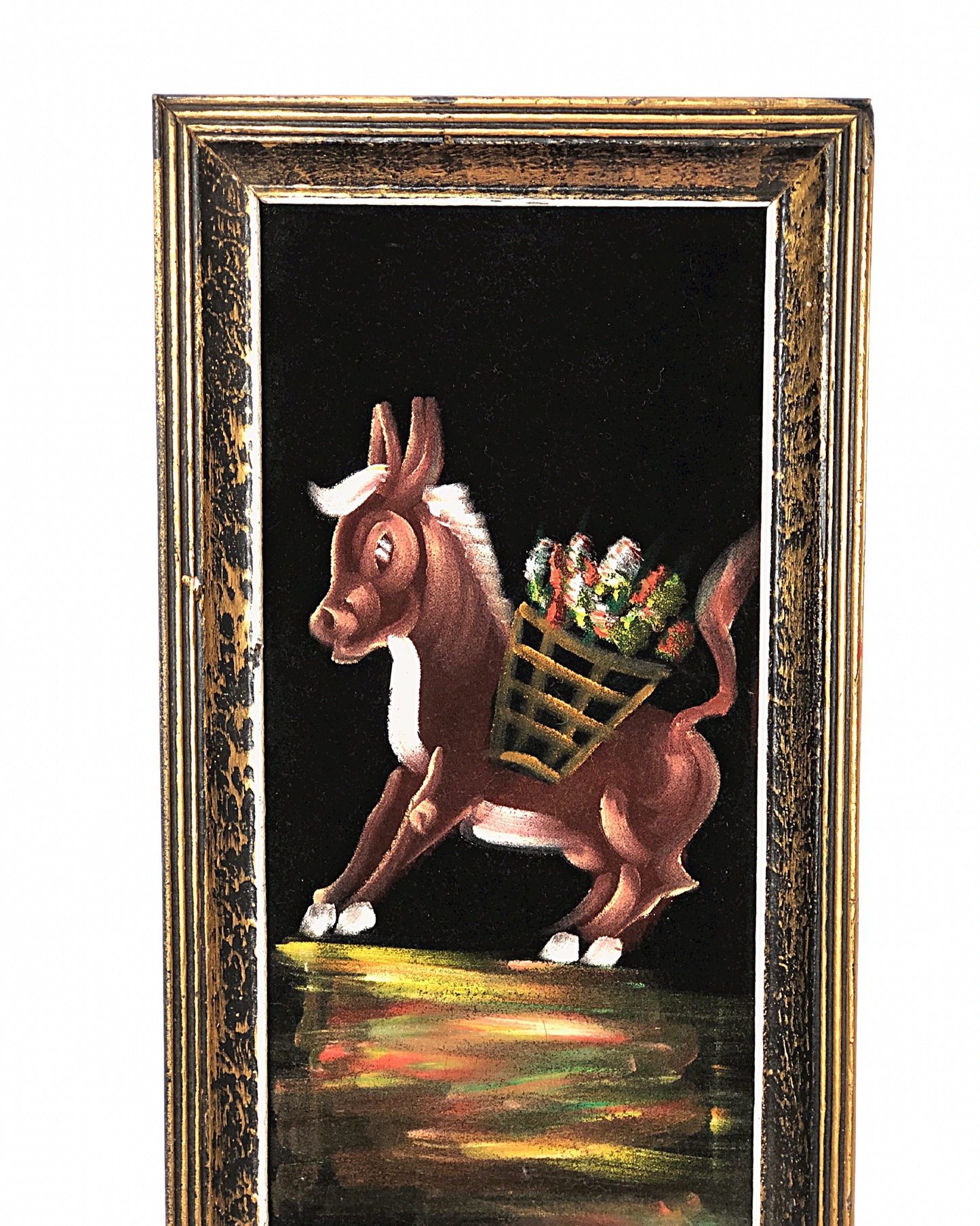 60’s Velvet Donkey Painting Dominick the Christmas Donkey Stretched Canvas Art Print 18” x 10”