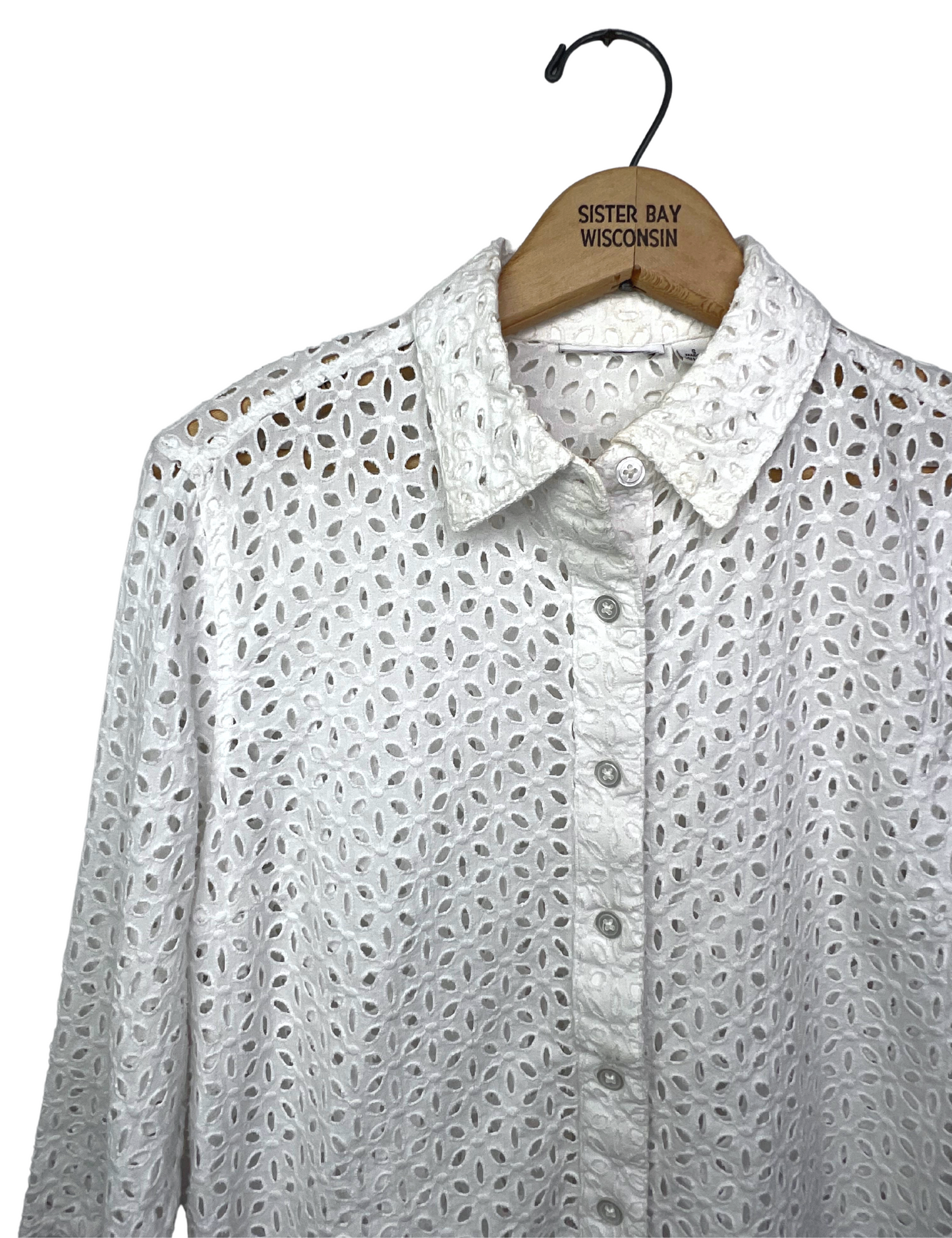Wms 90’s White Eyelet 100% Cotton Buttonup