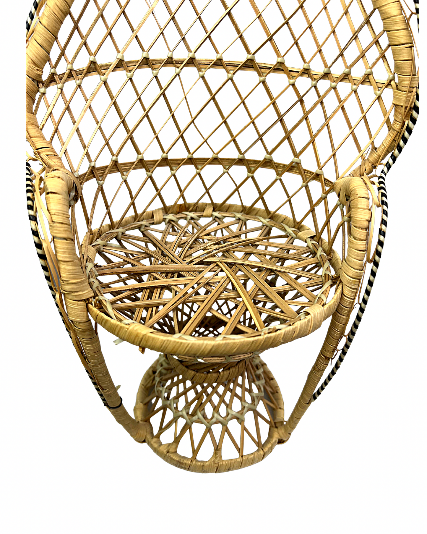Vintage Miniature 15.5” Peacock Wicker Chair Plant Holder