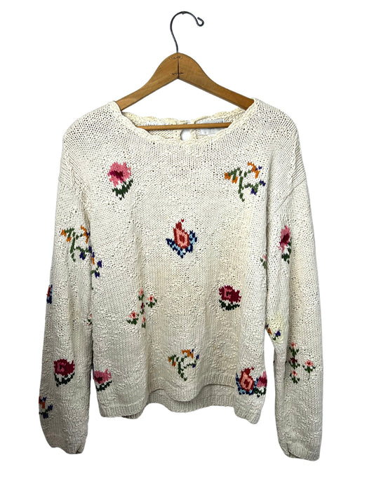 80’s Ivory Floral Chunky Sweater