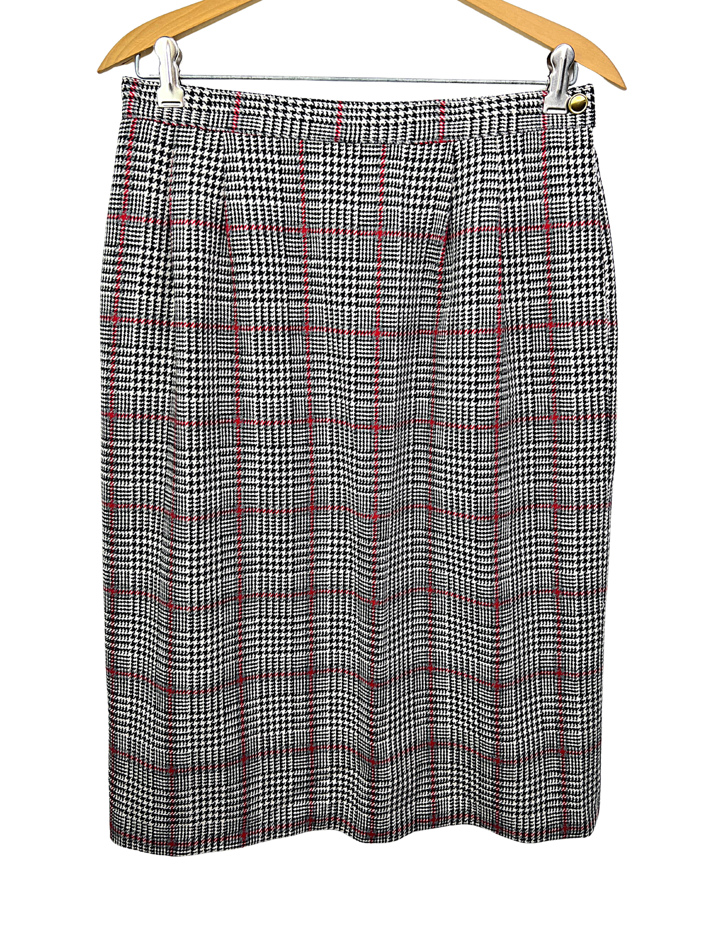 90’s Wool Herringbone Plaid Pencil Skirt with Pockets Size 10/12