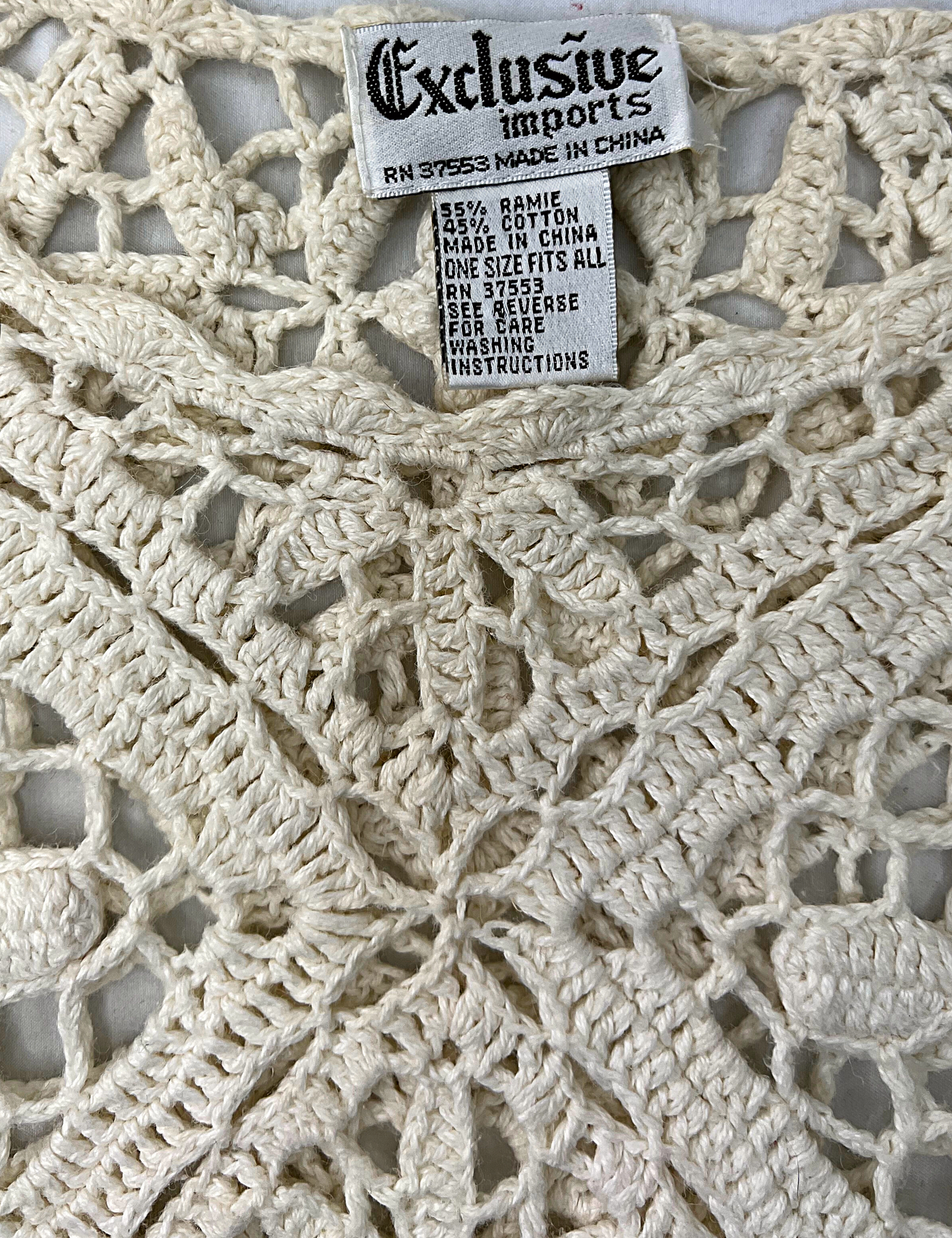 90’s Ivory Crochet Macrame Tunic Coverup Sweater