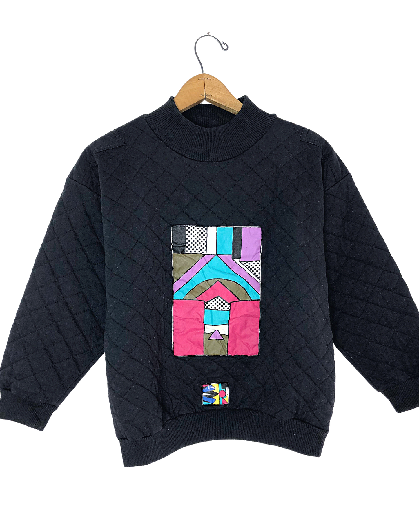 Vintage 80’s Quilted Abstract Art “Body Curves” Soft Geometric CROPPED Sweatshirt Wms Size Medium