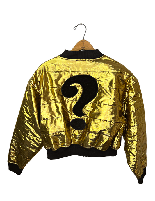 Vintage 80’s Question Mark ? Quilted Gold Cropped Bomber Jacket