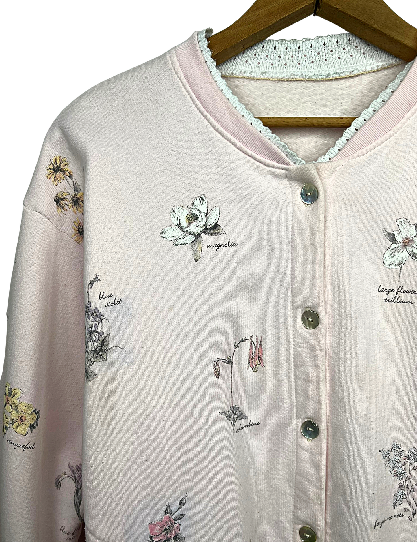 90’s Baby Pink Wildflowers Buttondown Sweatshirt with Pockets Size L