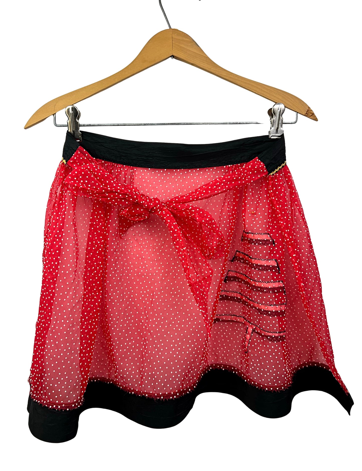50’s Christmas Tree Red Sheer Polka Dot Waist Apron