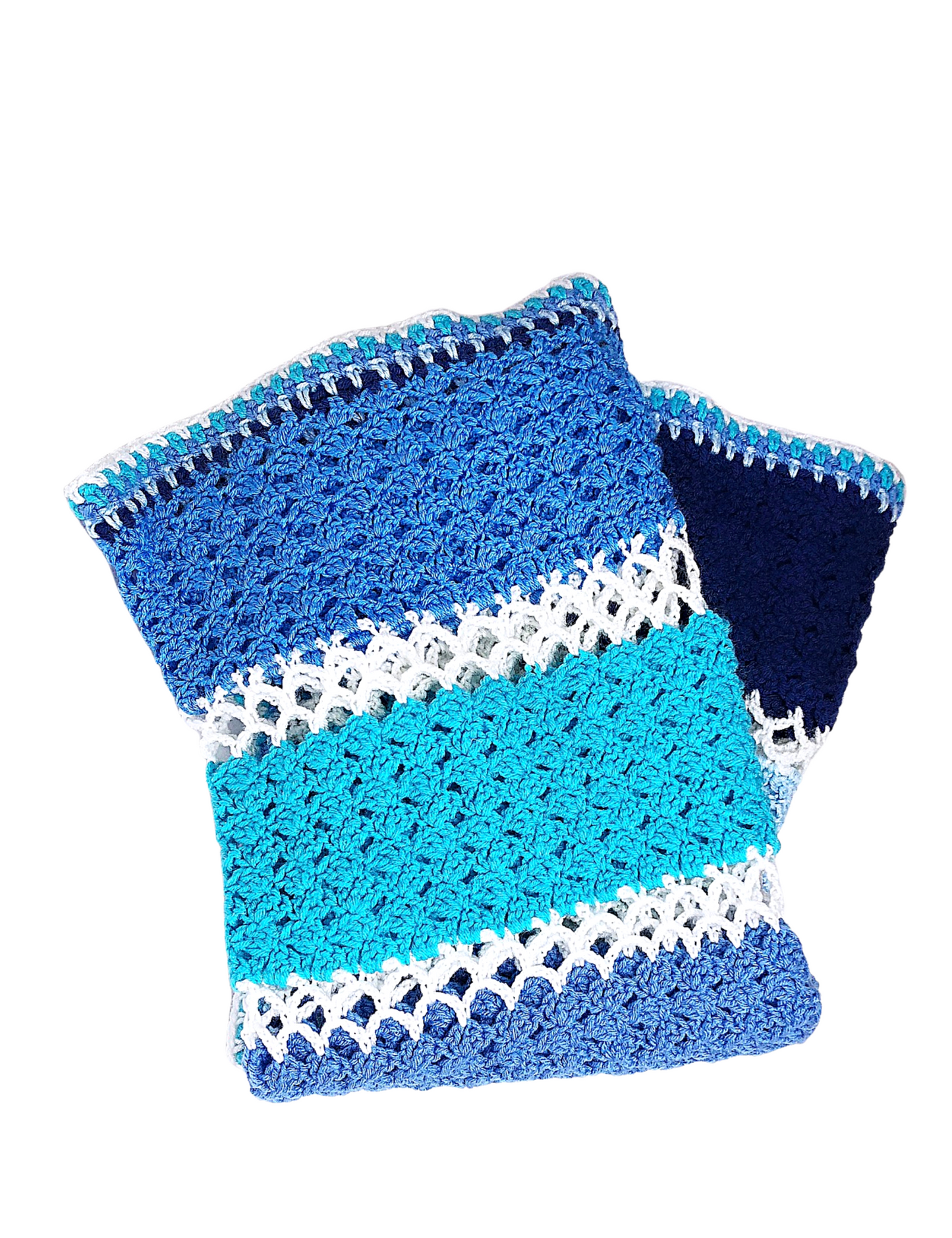 80’s Chunky Blue Ombré Stripe Thick Crocheted Granny Blanket Throw 57x37