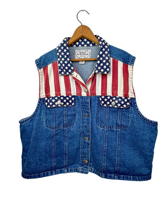 90’s American Flag USA Jean Vest Size 1X/2X