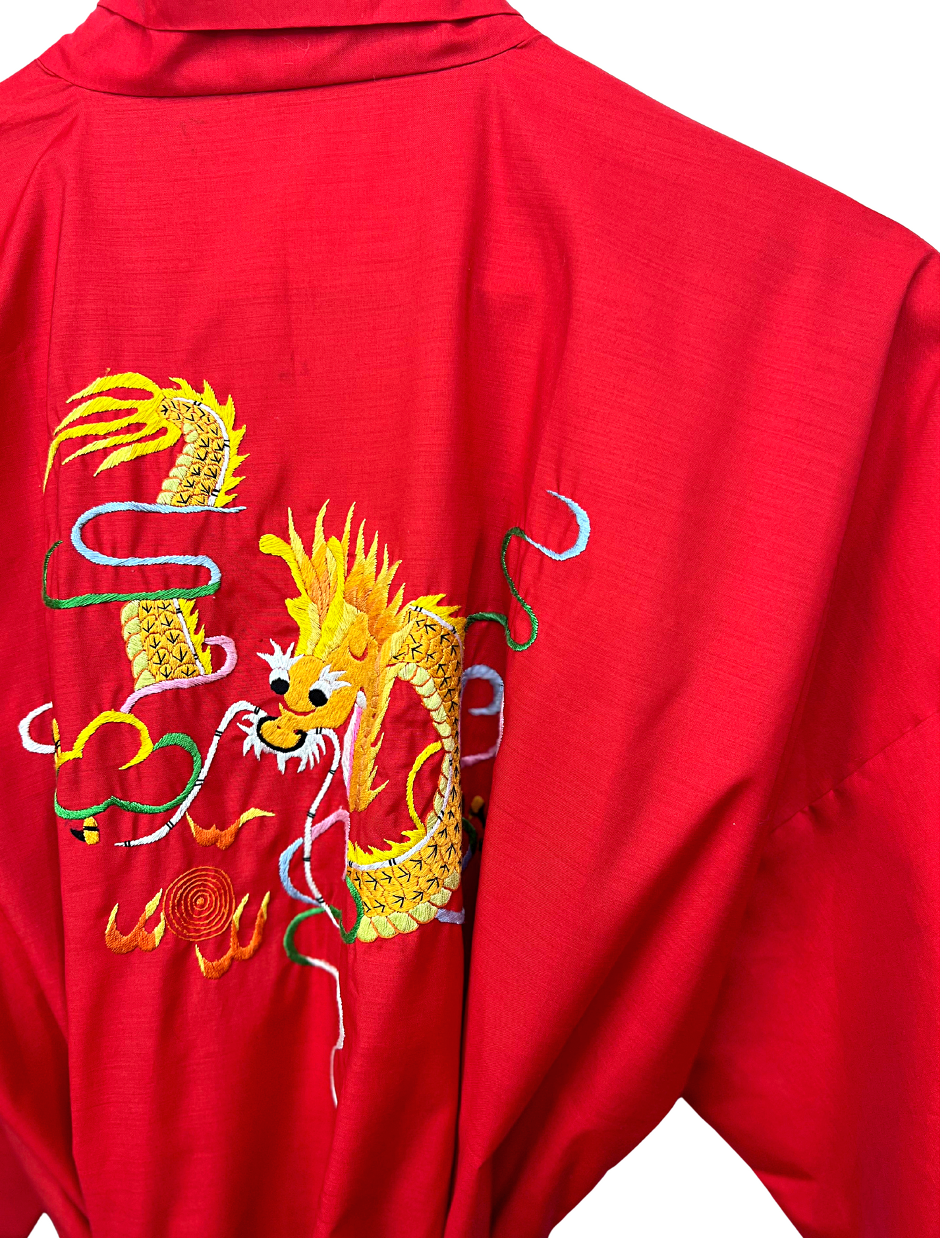60’s Red Dragon Embroidered Fire-Breathing Chinese Kimono Short Robe