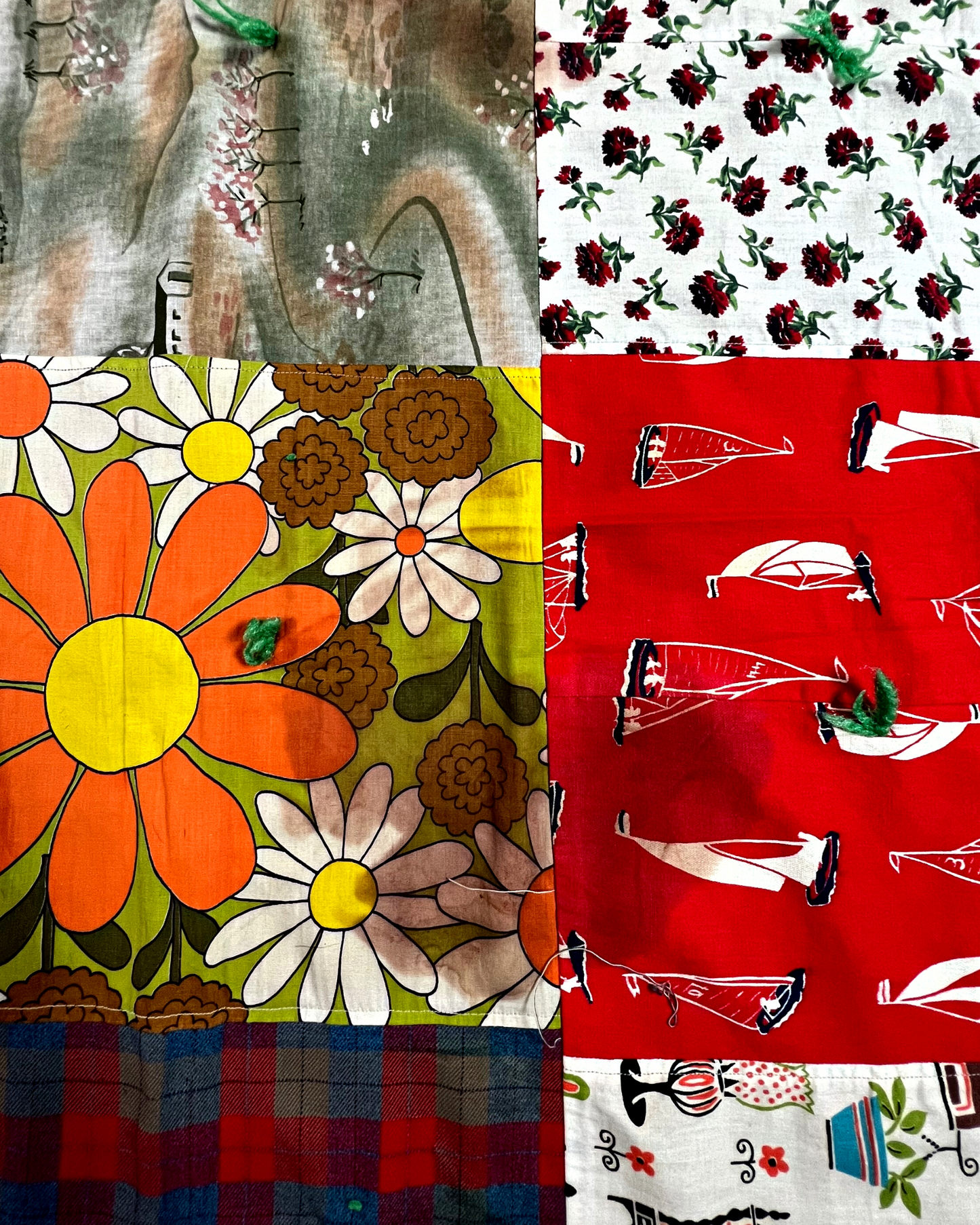 60’s 70’s Retro Crazy Quilt Handmade Quilt 62” x 62”