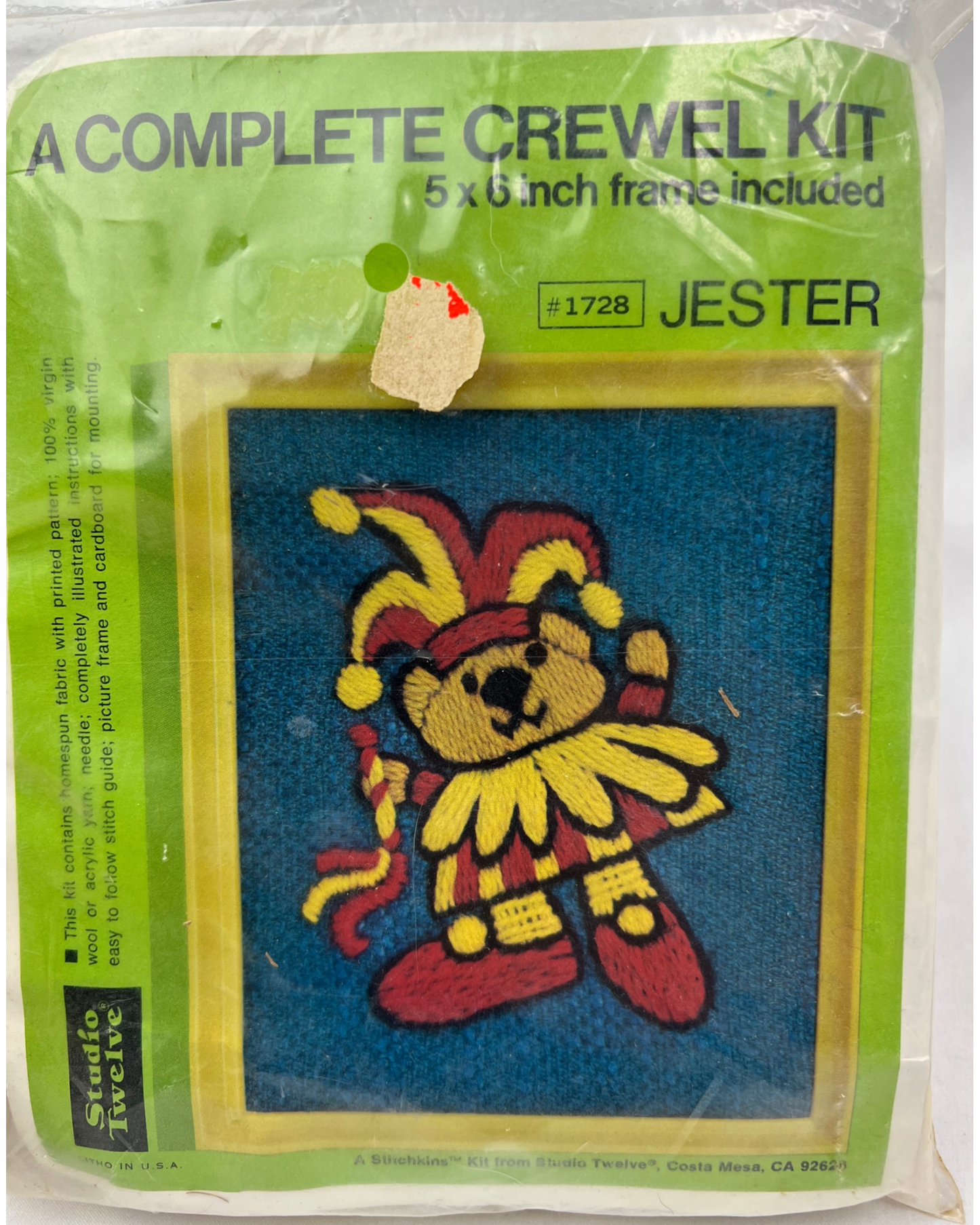 80’s Crewel Embroidery JESTER Bear 5 x 6 Cross-Stitch Kit