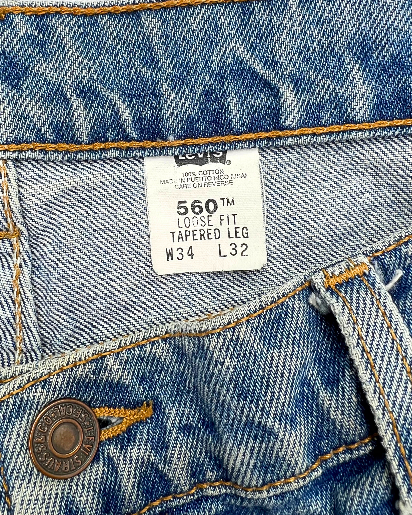 80’s Orange Tab Levi Strauss 560 Loose Fit Beat Up Denim Jeans Sz 34, 32
