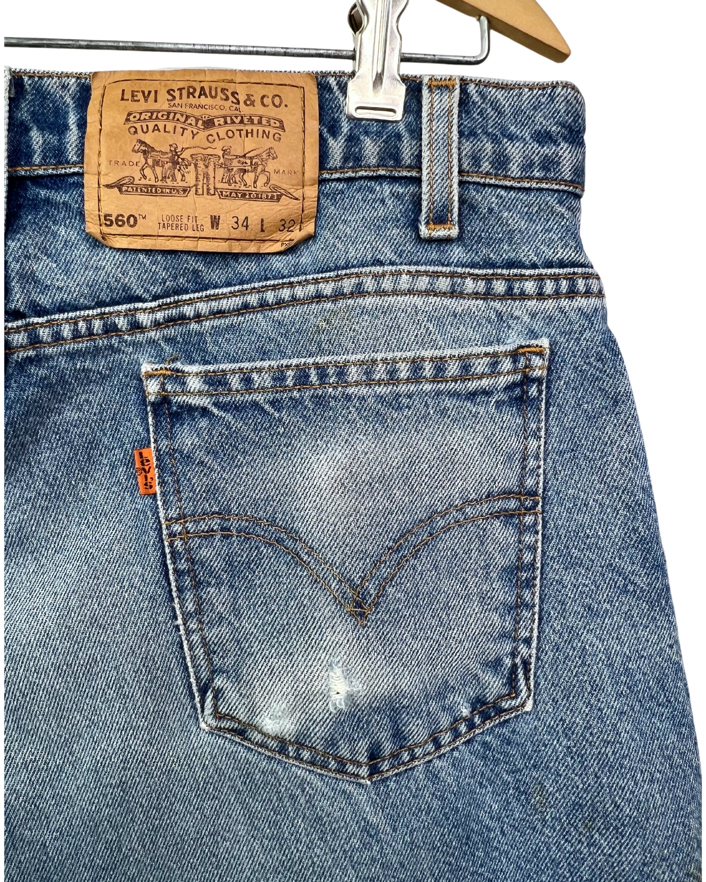 80’s Orange Tab Levi Strauss 560 Loose Fit Beat Up Denim Jeans Sz 34, 32