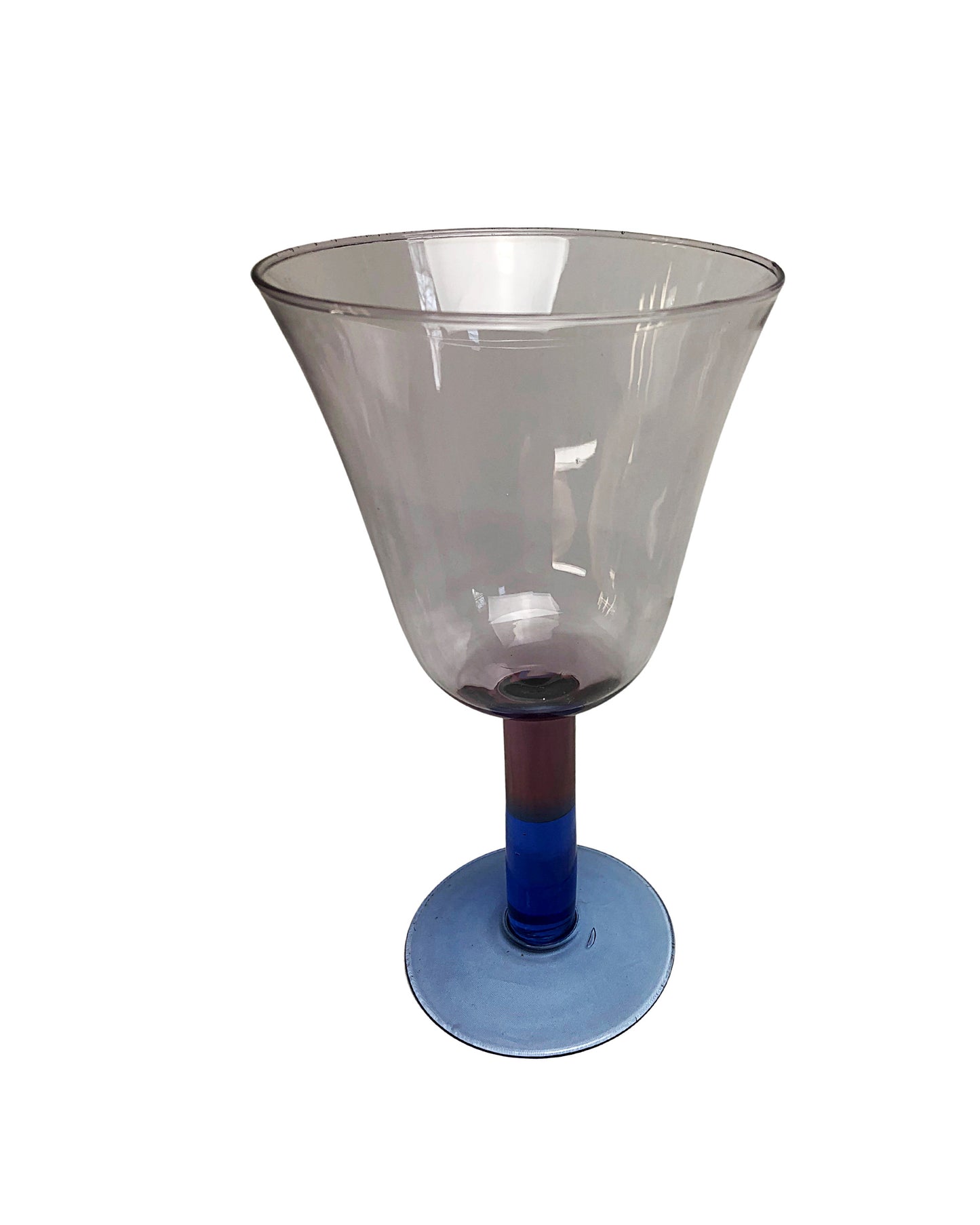 80’s Pair of Smokey Purple Blue Large Goblet Wine Glasses