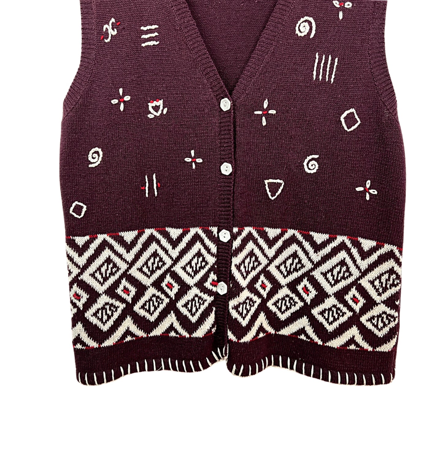 90’s Hand-Embroidered Abstract Button Front Sweater Vest