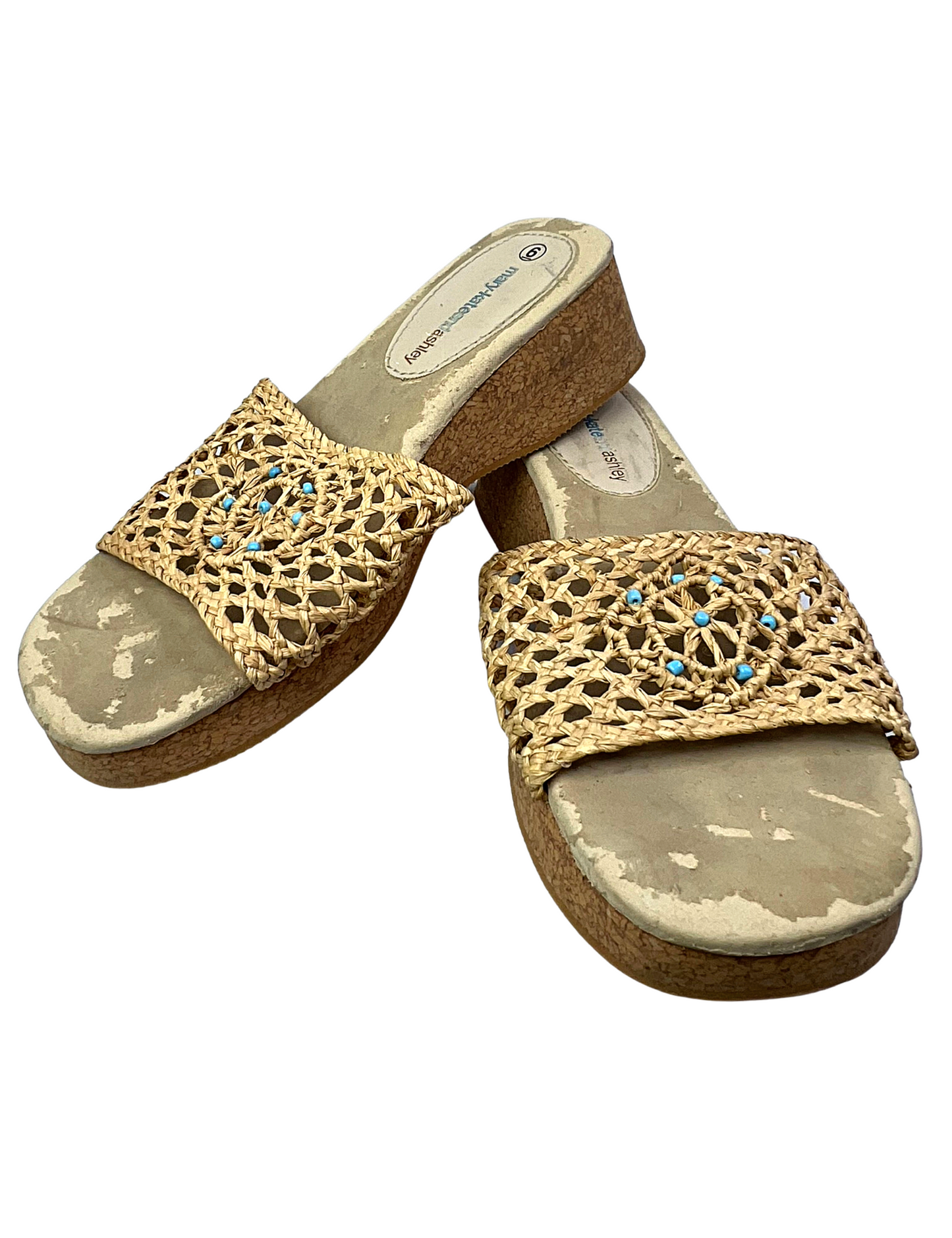 00’s Y2K Mary Kate & Ashley Macrame Beaded Cork 2” Sandals Size 6