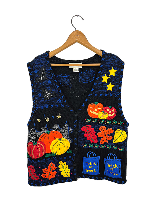 90’s Halloween Trick or Treat Pumpkins Chunky Sweater Vest