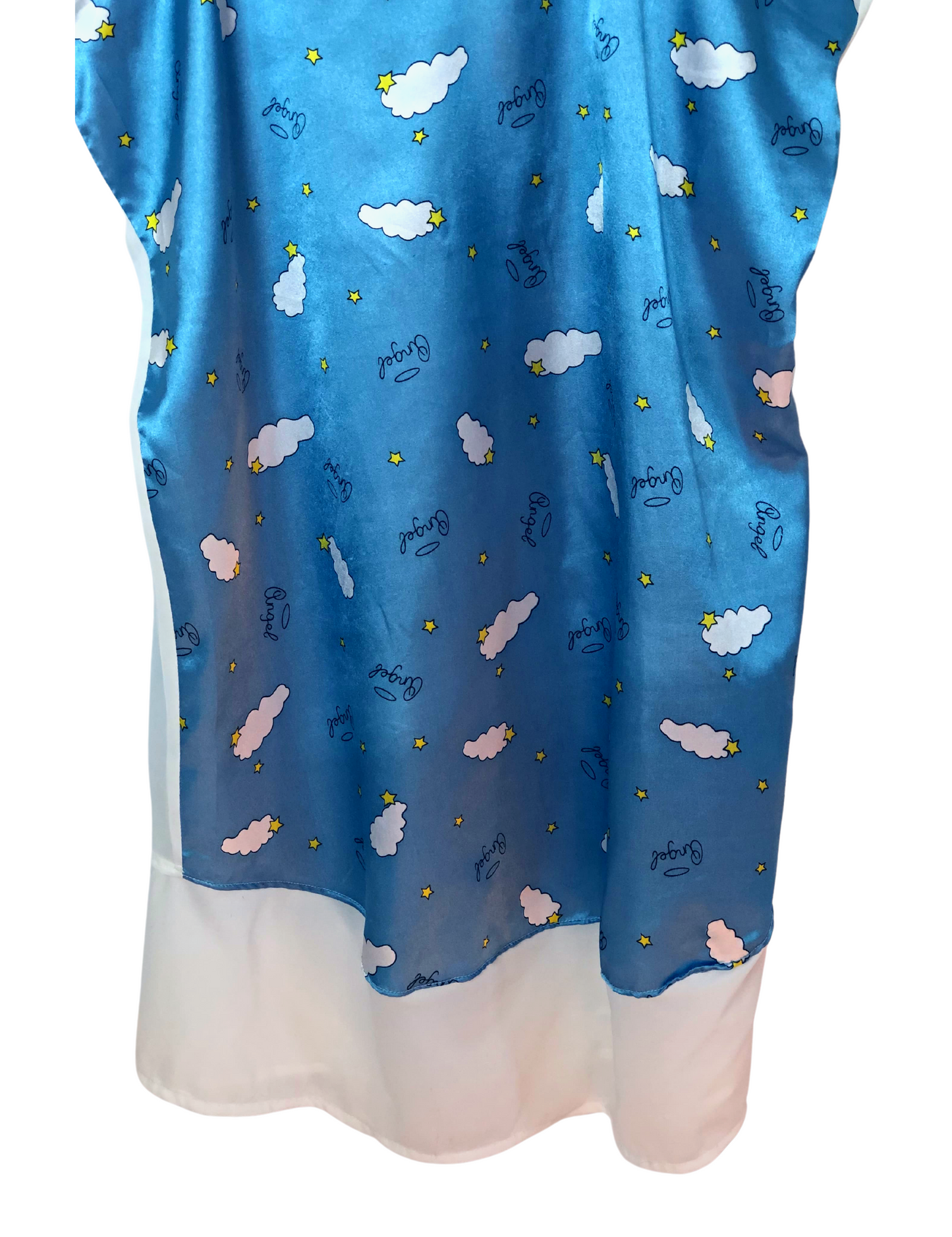 00’s Y2K Angel Cloud Sky Print Silky Sheer Dreamy Nightgown Slip Size L/XL