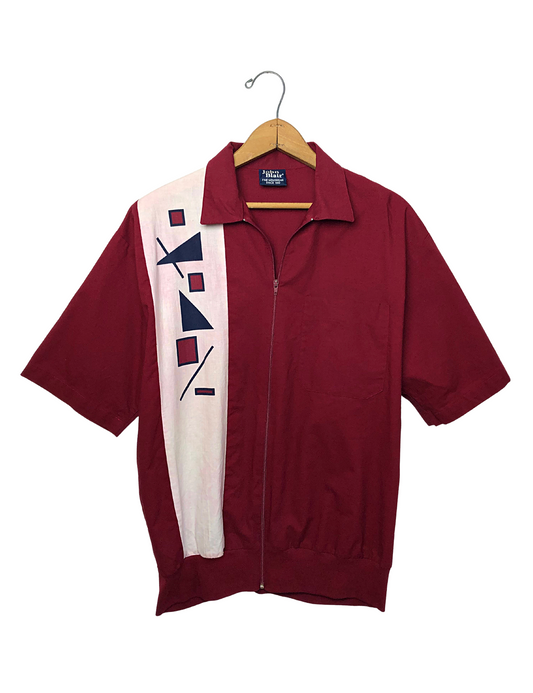 70’s Geometric John Blair Zip Front Bowling Shirt Size M