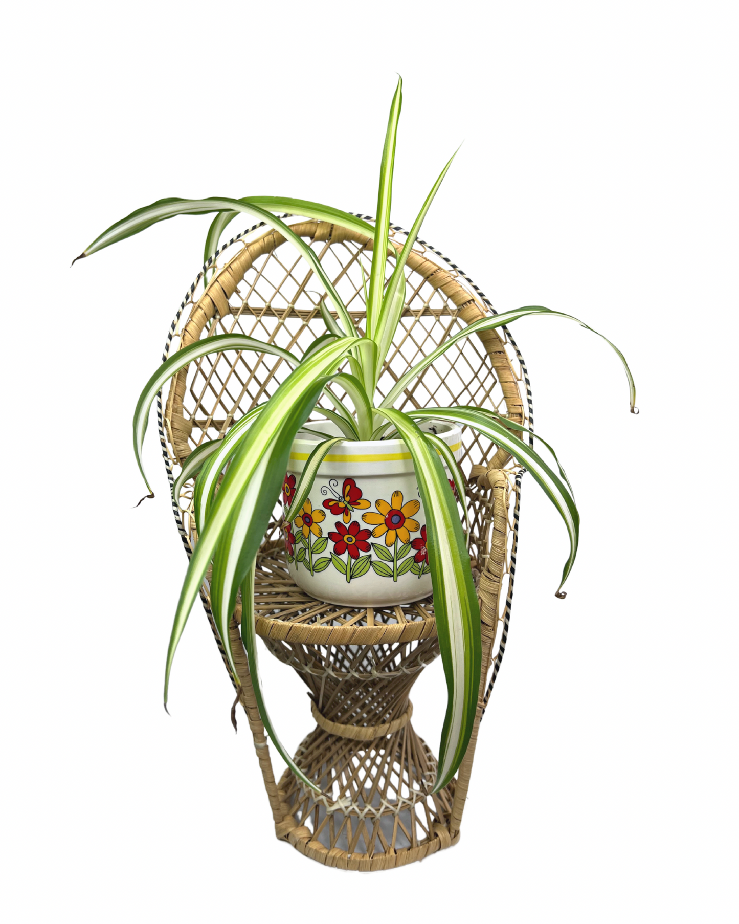 Vintage Miniature 15.5” Peacock Wicker Chair Plant Holder