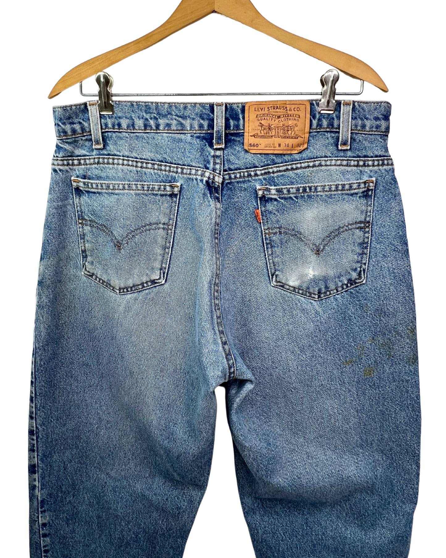 80’s Orange Tab Levi Strauss 560 Loose Fit Beat Up Denim Jeans Sz 34, 32