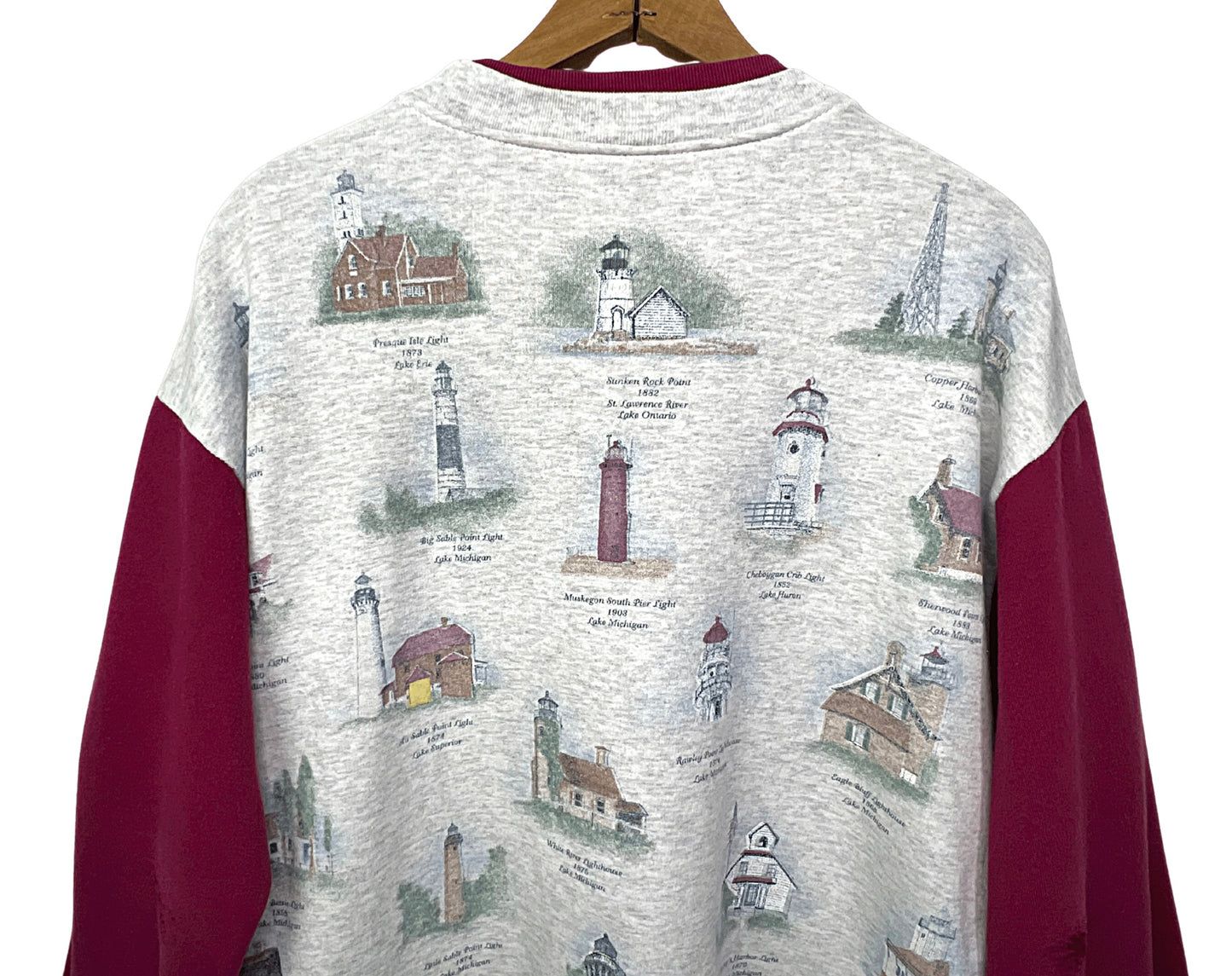 90’s Lighthouses of the Great Lakes All Over Print Lake Michigan, Lake Huron, Lake Superior Buttonup Sweatshirt Size XL