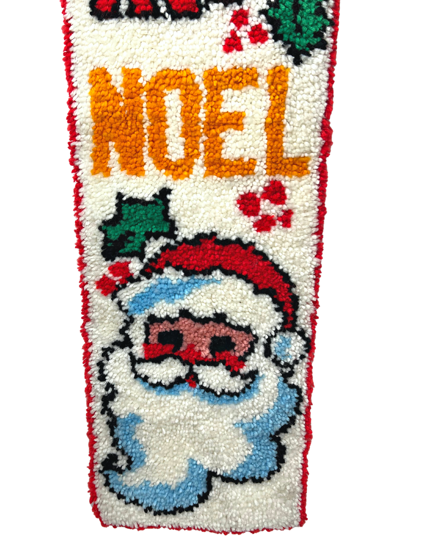 70’s Latchhook Christmas Noel Santa Snowman Tufted Shag Hanging 47” x 13”