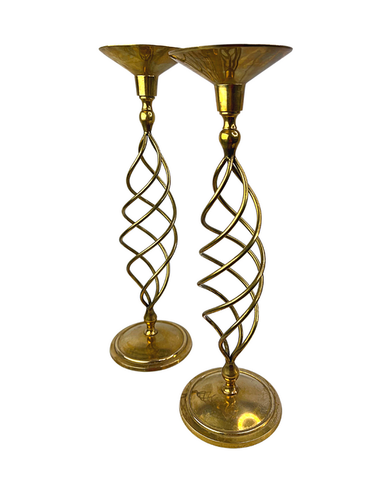 70’s Set of 2 Brass Spiral Candlesticks