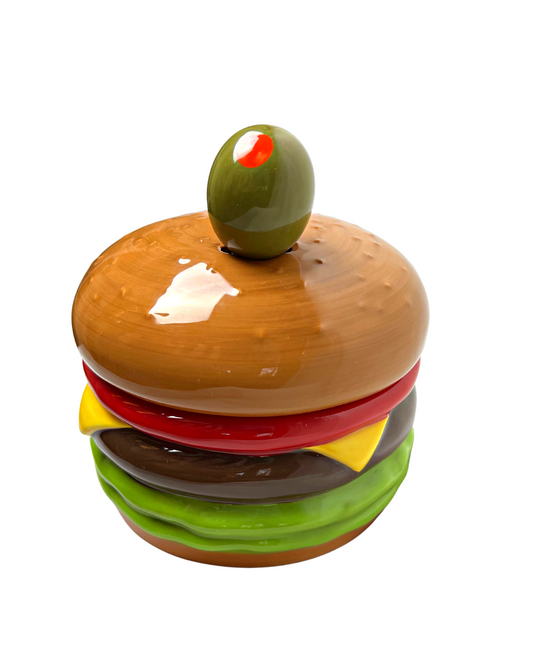 Vintage 90’s Cheeseburger 3 pc Mustard Ketchup Condiment Jar with Knife Spreader