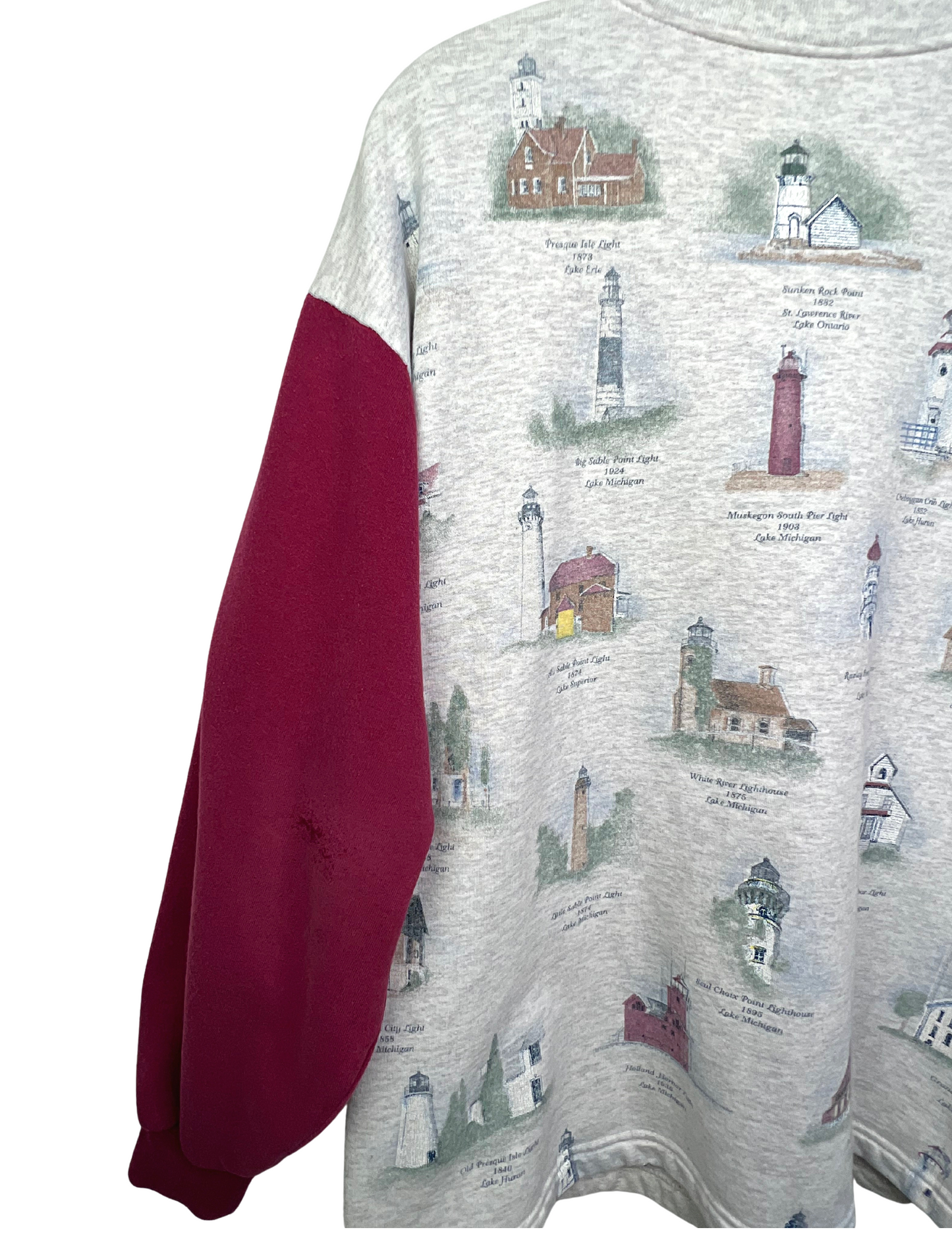 90’s Lighthouses of the Great Lakes All Over Print Lake Michigan, Lake Huron, Lake Superior Buttonup Sweatshirt Size XL