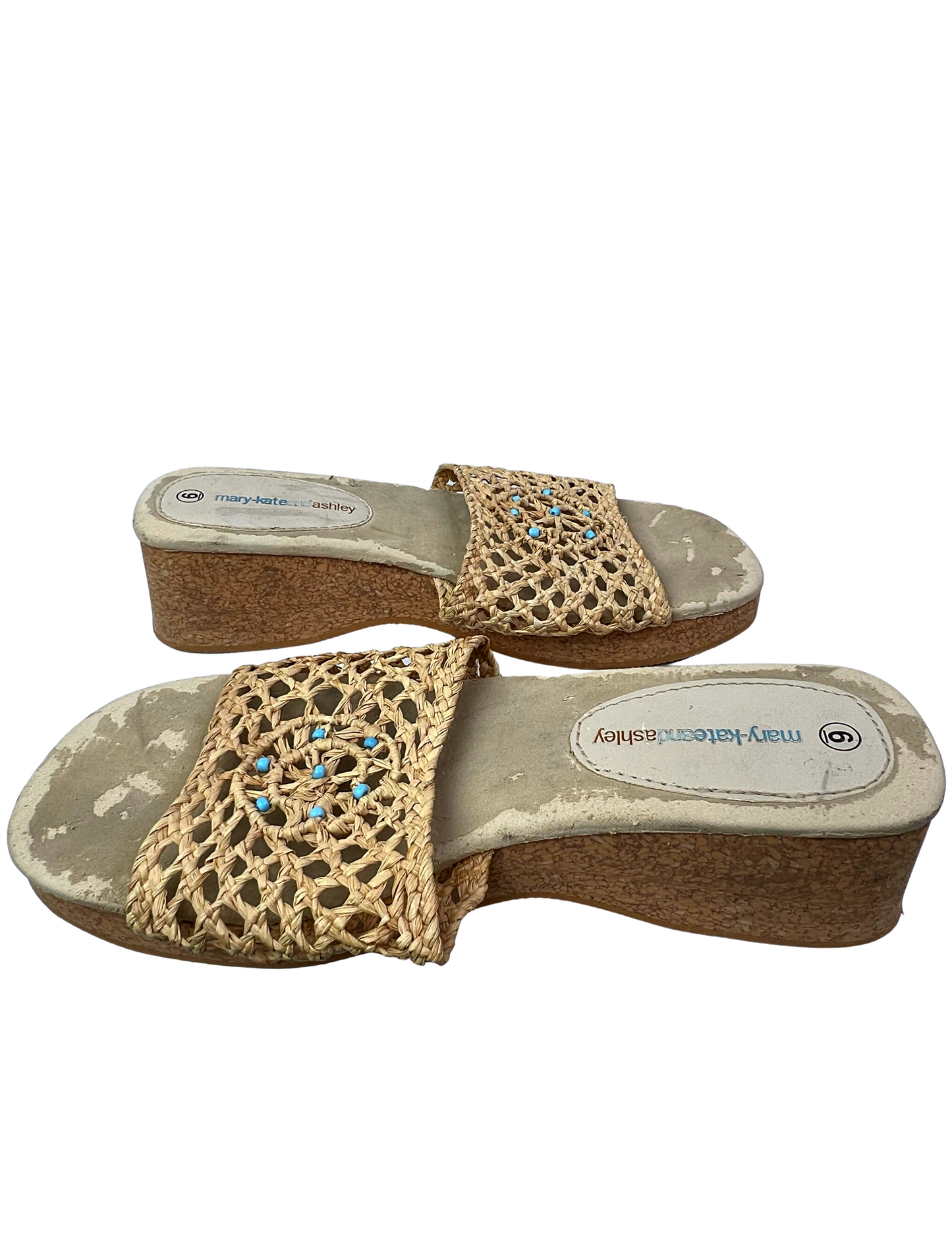00’s Y2K Mary Kate & Ashley Macrame Beaded Cork 2” Sandals Size 6