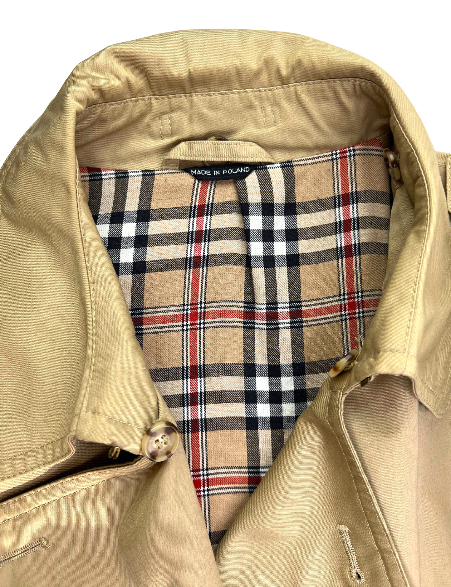 60’s Burberry Inspired Plaid Lined Belted Khaki Trench Coat Size 44