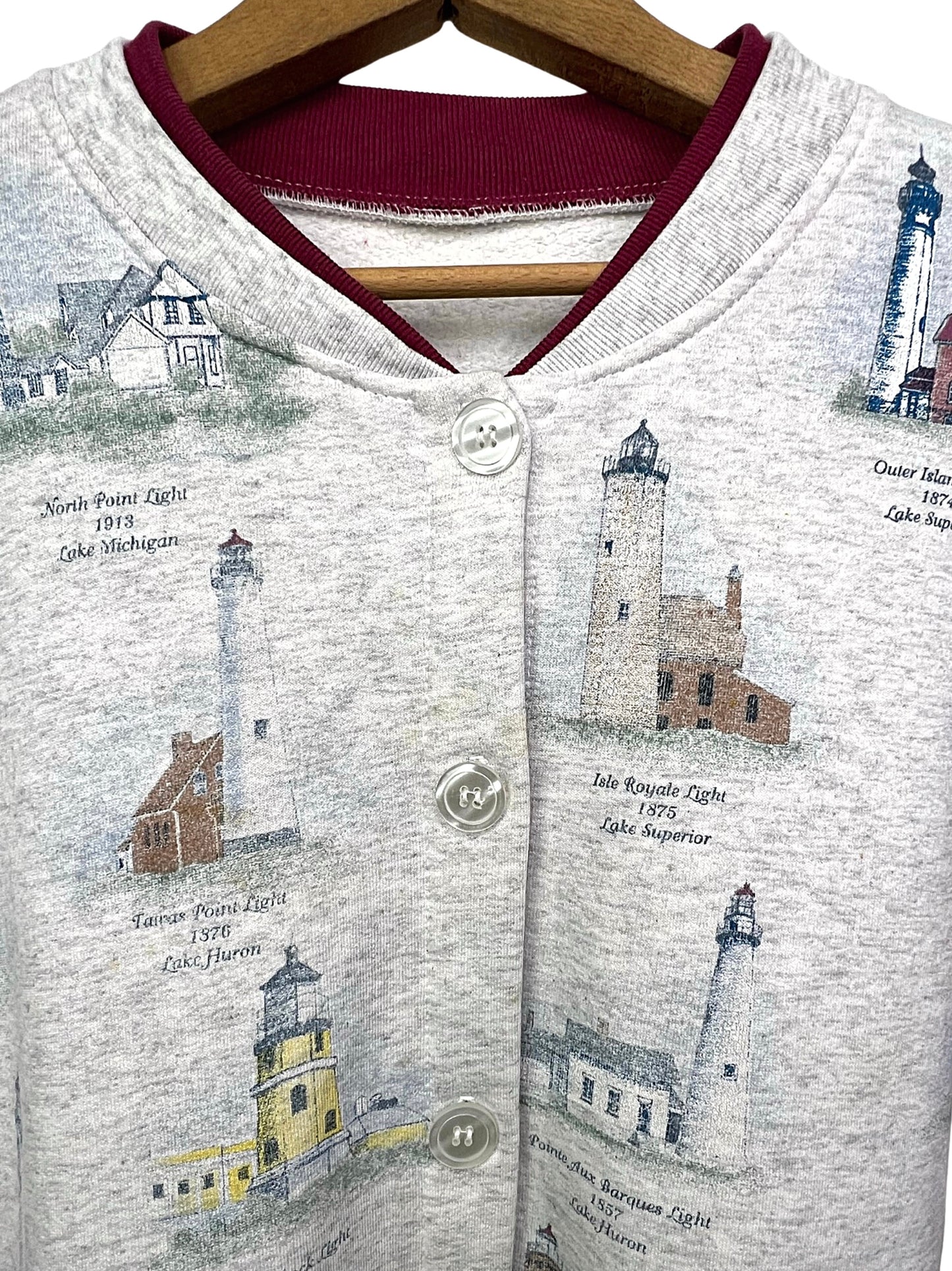 90’s Lighthouses of the Great Lakes All Over Print Lake Michigan, Lake Huron, Lake Superior Buttonup Sweatshirt Size XL