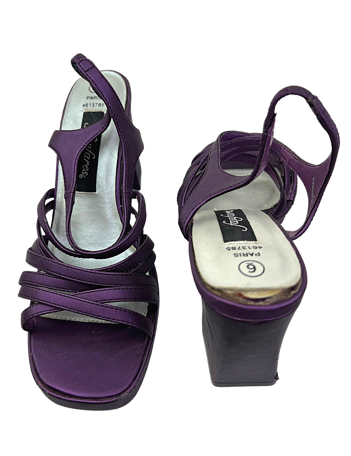 00’s Y2K Strappy Aubergine “Fanfares” Paris Chunky Block Heels Size 6