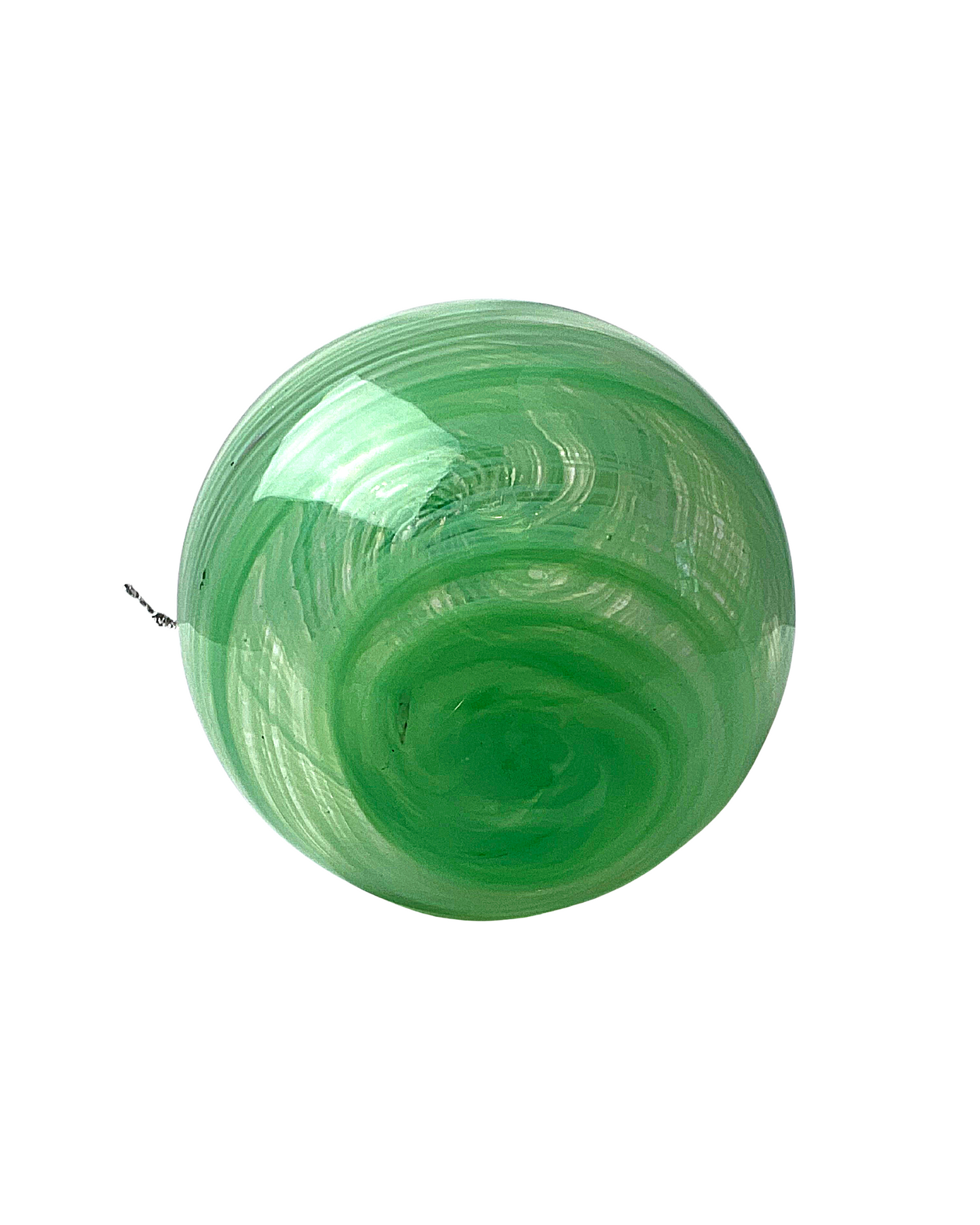 Vintage Green Swirl Hand Blown Glass Ornament 5” x 4”