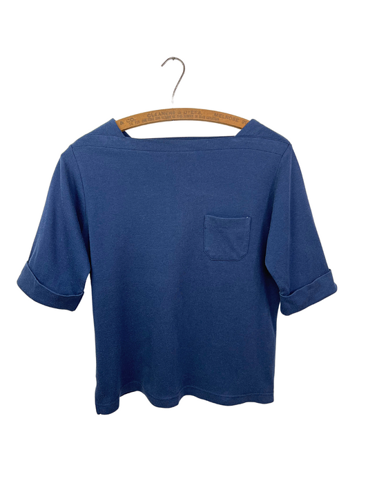 60’s Navy Boatneck Robert Scott Ltd 3/4 Sleeve Pocket Tee