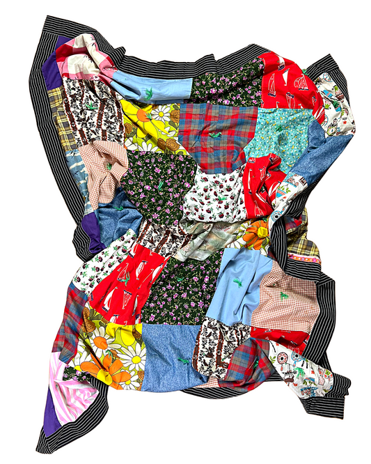 60’s 70’s Retro Crazy Quilt Handmade Quilt 62” x 62”