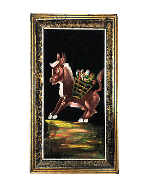 60’s Velvet Donkey Painting Dominick the Christmas Donkey Stretched Canvas Art Print 18” x 10”
