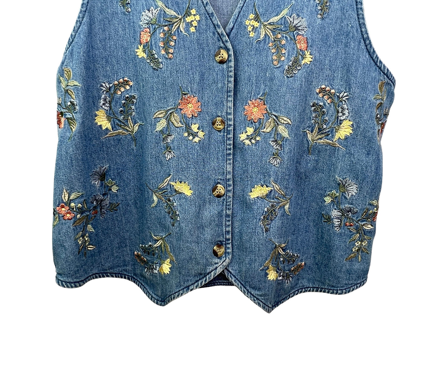90’s Embroidered Flowers Denim Vest Wms Sz Small