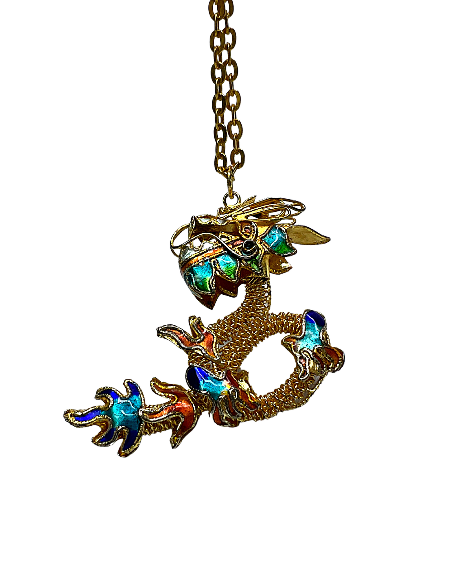 60’s Gold Chinese New Year of the Dragon Pendant Statement Necklace 14”