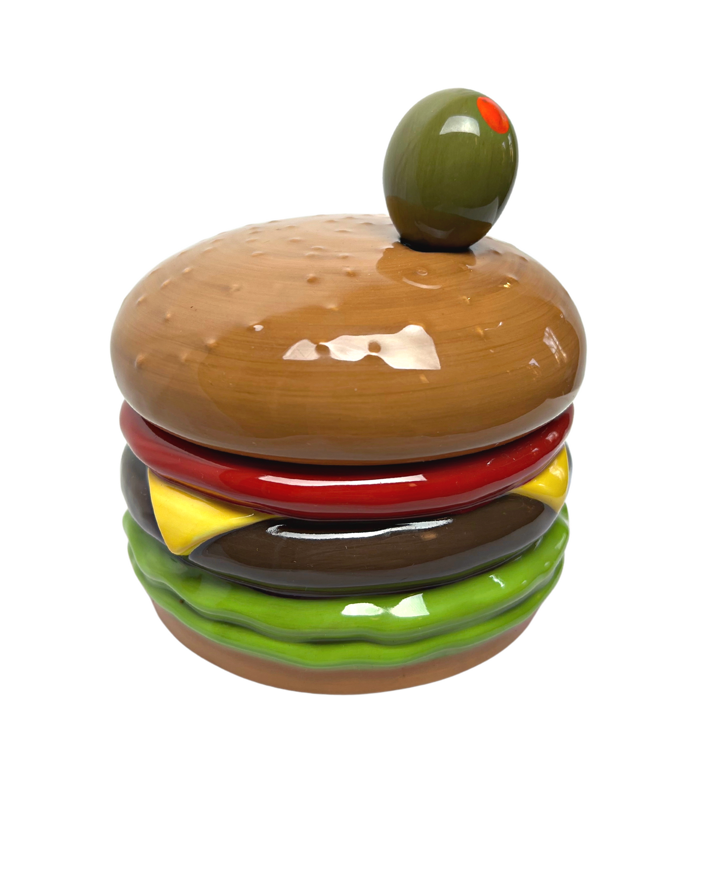 Vintage 90’s Cheeseburger 3 pc Mustard Ketchup Condiment Jar with Knife Spreader